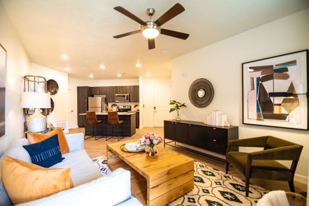 Ceiling Fan In Living Room at Parc View Apartments & Townhomes, Midvale, UT, 84047