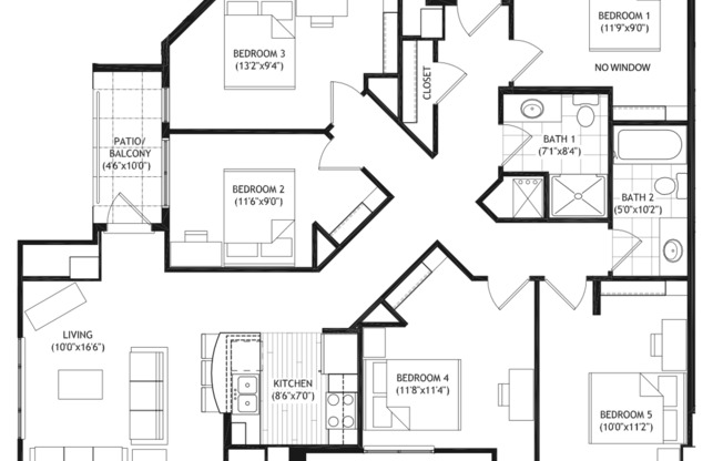 5 beds, 2 baths, 1,409 sqft, $6,250, Unit 306