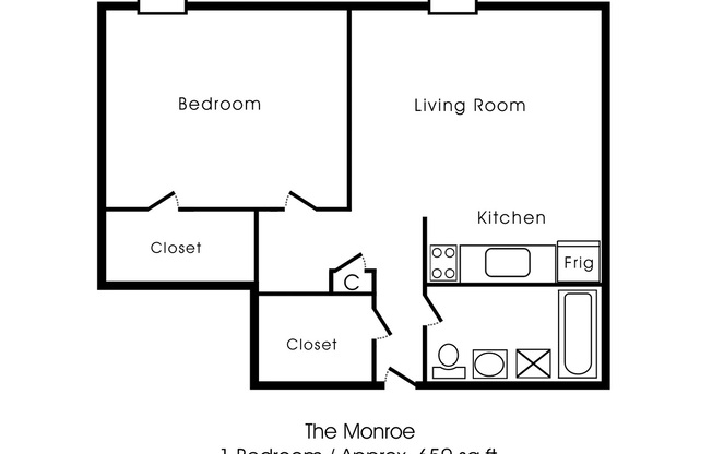 1 bed, 1 bath, 650 sqft, $665