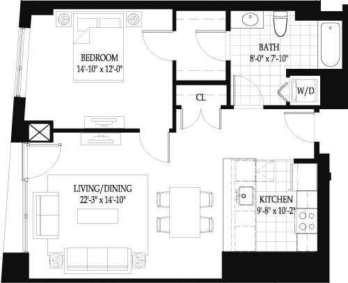 1 bed, 1 bath, 838 sqft, $3,470, Unit 304