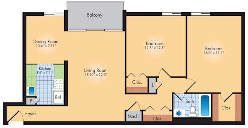 2 beds, 1 bath, 1,042 sqft, $1,605