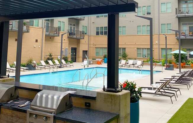 Poolside Gas Grilling Patio at Link Apartments® Innovation Quarter, Winston Salem, North Carolina