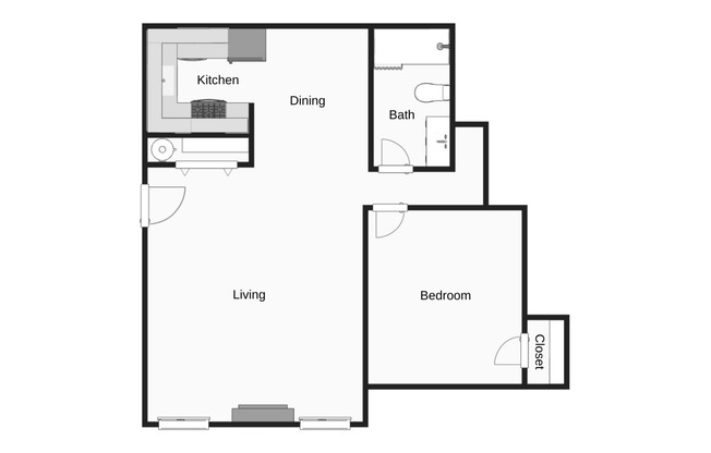 1 bed, 1 bath, 744 sqft, $770