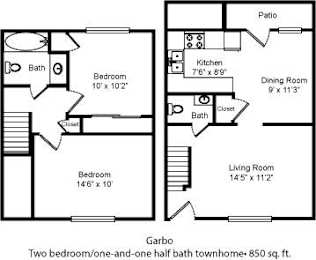 2 beds, 1.5 baths, 850 sqft, $1,228