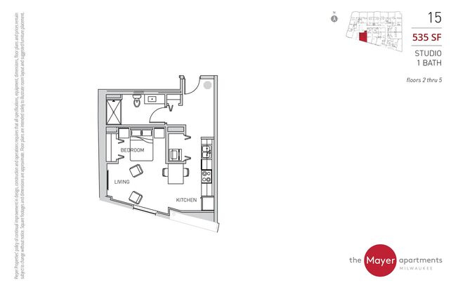 Studio, 1 bath, 535 sqft, $1,325, Unit 515
