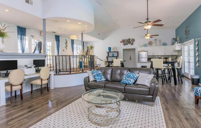 a living room filled with furniture and a fire place