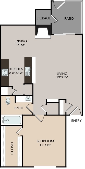 1 bed, 1 bath, 686 sqft, $568