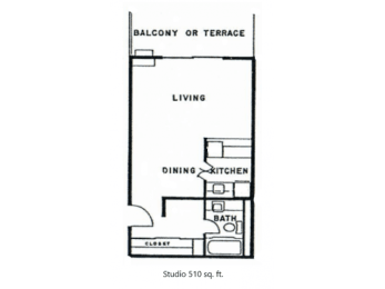 Studio, 1 bath, 510 sqft, $1,197