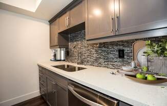 a kitchen with a sink and a counter top