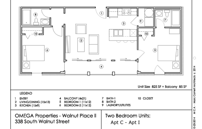 2 beds, 2 baths, 850 sqft, $1,750, Unit Unit I