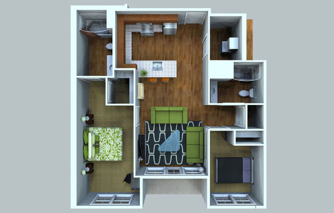 2 beds, 2 baths, 1,007 sqft, $1,715