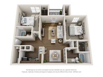 2 beds, 2 baths, 960 sqft, $1,801