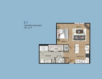 Studio, 1 bath, 651 sqft, $1,257