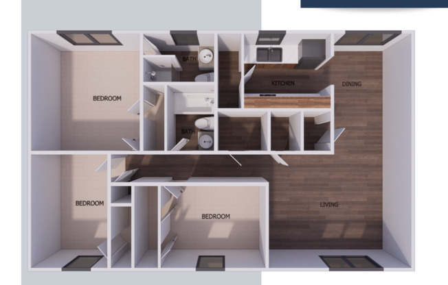 3 beds, 2 baths, 1,040 sqft, $1,050, Unit 5 - F21