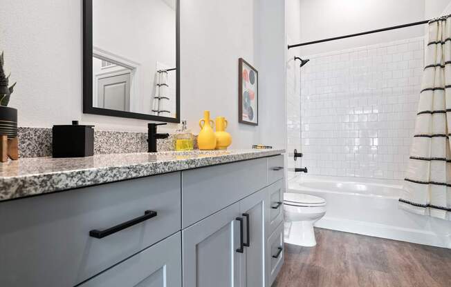 A bathroom with a white toilet and a white bathtub.