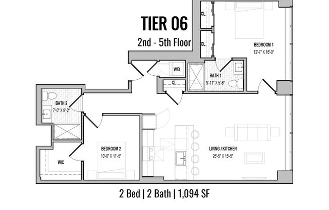 2 beds, 2 baths, 1,094 sqft, $3,599, Unit 306