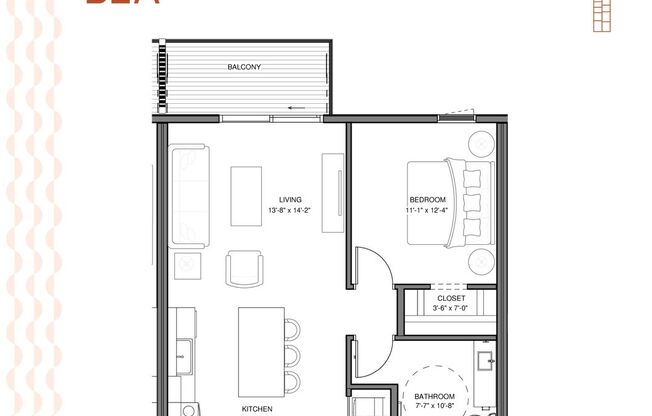 1 bed, 1 bath, 740 sqft, $1,550, Unit 105