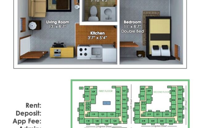 1 bed, 1 bath, 312 sqft, $1,049