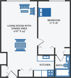 1 bed, 1 bath, 569 sqft, $905