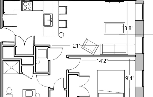 1 bed, 1 bath, 581 sqft, $1,725, Unit 1406