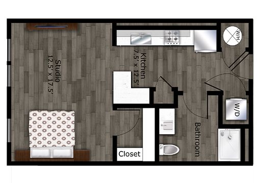 Studio, 1 bath, 540 sqft, $1,669