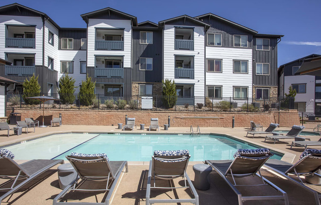 Pool deck with lounge chairs