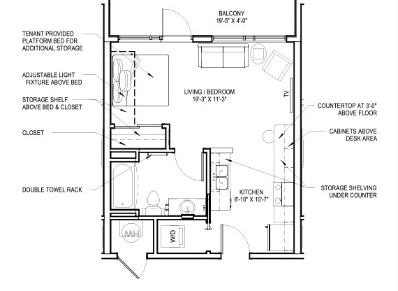 Studio, 1 bath, 474 sqft, $1,399