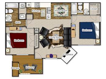 2 beds, 2 baths, 950 sqft, $1,400