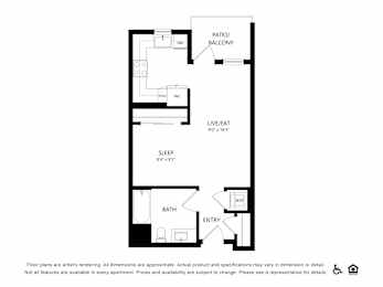 Studio, 1 bath, 536 sqft, $2,629