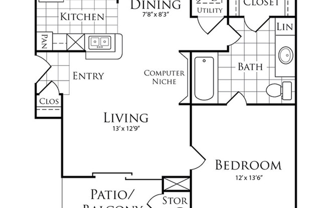 1 bed, 1 bath, 658 sqft, $1,008