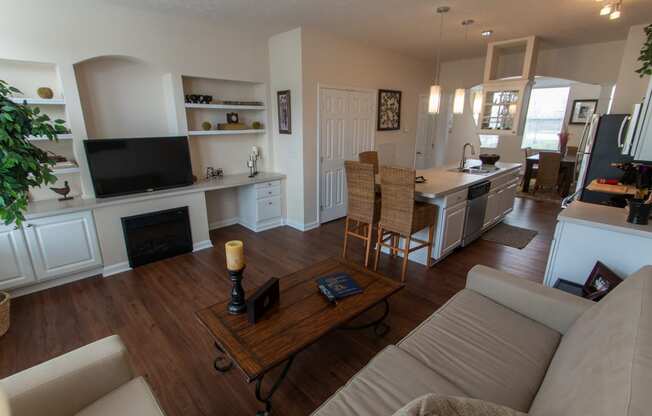 This is a photo of the living room in the 1242 square foot, 2 bedroom, 2 and 1/2 bath Spinnaker floor plan at Nantucket Apartments in Loveland, OH.