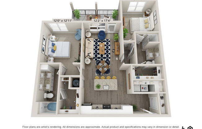 2 beds, 2 baths, 1,109 sqft, $1,282