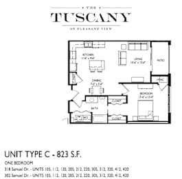 1 bed, 1 bath, 823 sqft, $1,580