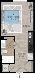 Studio, 1 bath, 423 sqft, $1,987