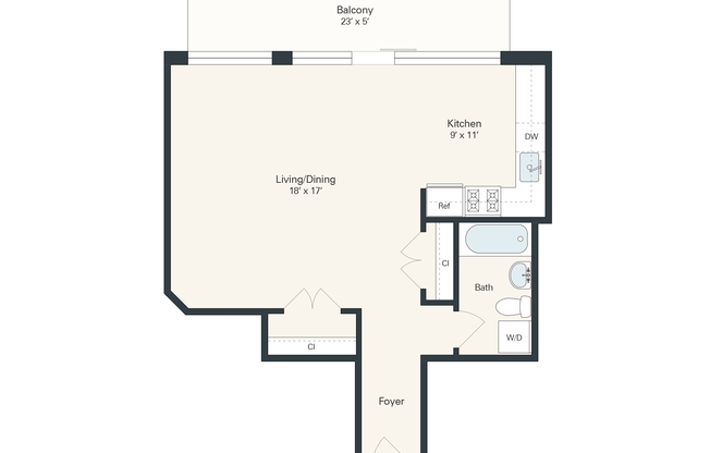 Studio, 1 bath, 574 sqft, $1,342