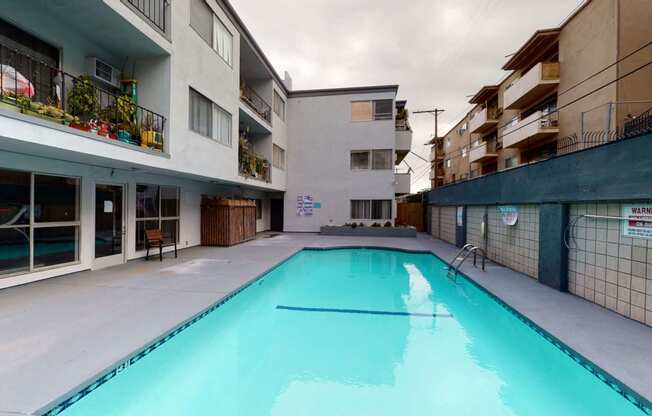 Front Pool View at Chateau La Fayette, Los Angeles, California