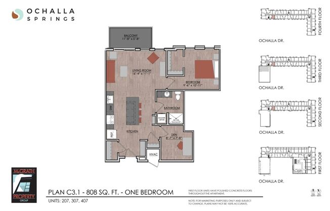 1 bed, 1 bath, 808 sqft, $1,750, Unit 307