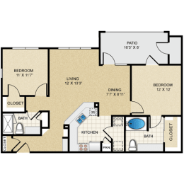 2 beds, 2 baths, 1,010 sqft, $1,640