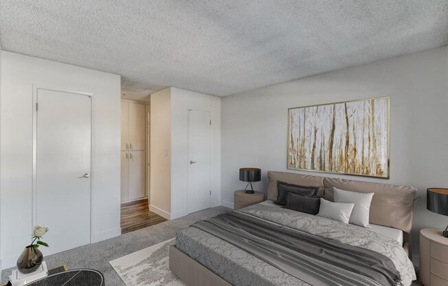 Bedroom with double side closet doors