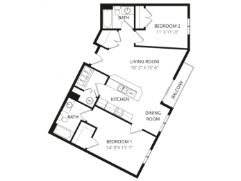 2 beds, 2 baths, 944 sqft, $1,340