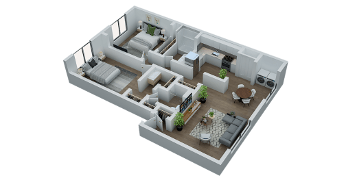2 beds, 2 baths, 1,107 sqft, $1,305