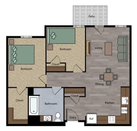 2 beds, 1 bath, 788 sqft, $1,602