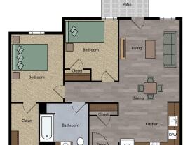 2 beds, 1 bath, 788 sqft, $1,602