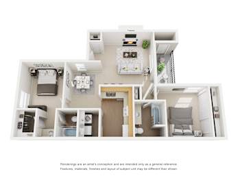 2 beds, 2 baths, 968 sqft, $1,442