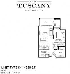 Studio, 1 bath, 580 sqft, $1,400