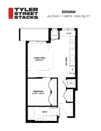 1 bed, 1 bath, 624 sqft, $1,595