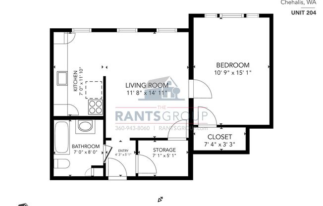 1 bed, 1 bath, $1,100, Unit 204