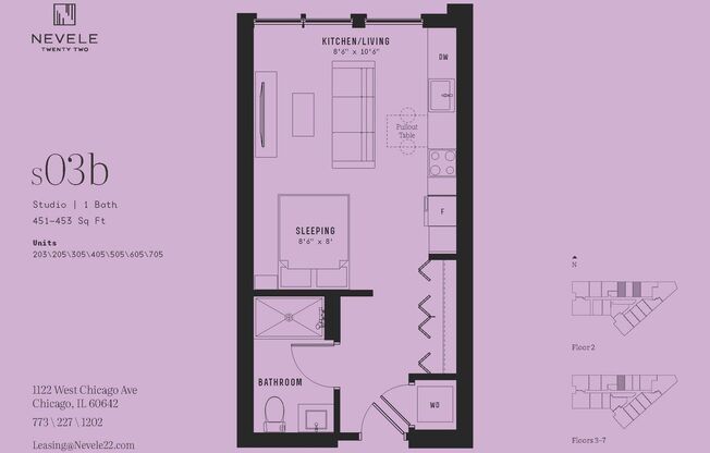 Studio, 1 bath, 459 sqft, $2,045, Unit 604