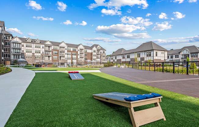Cornhole in the courtyard