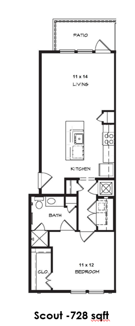 1 bed, 1 bath, 728 sqft, $1,260